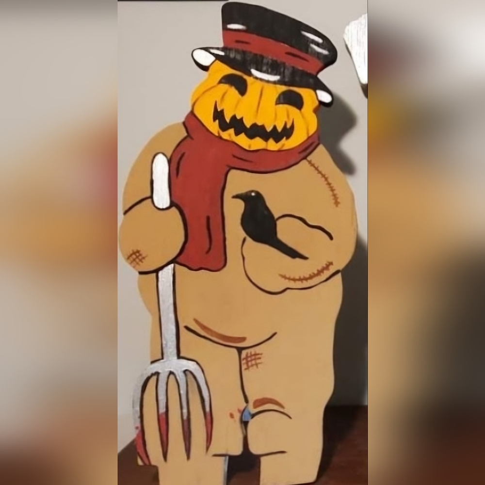 Pumkin Patch Halloween Decor, Repainted Vintage Snowman